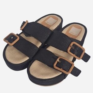 Dolce Vita Coryn Black Raffia Double Strap Platform Sandals Women's Size 6